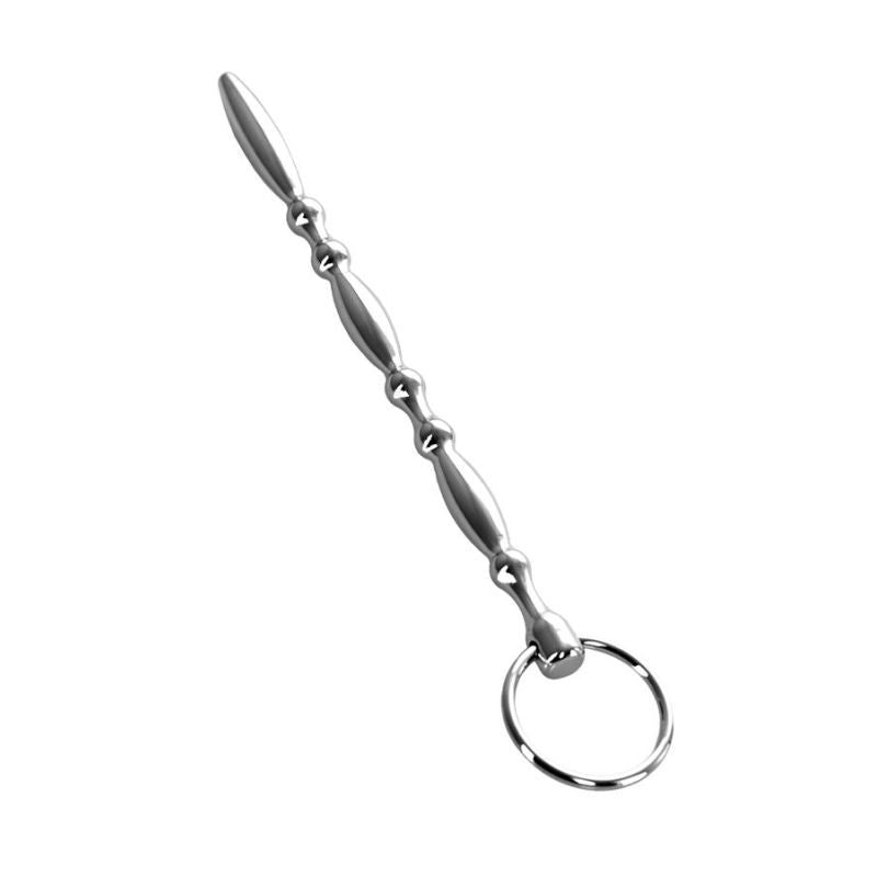Metal Silver Beaded Urethral Plug W Ring