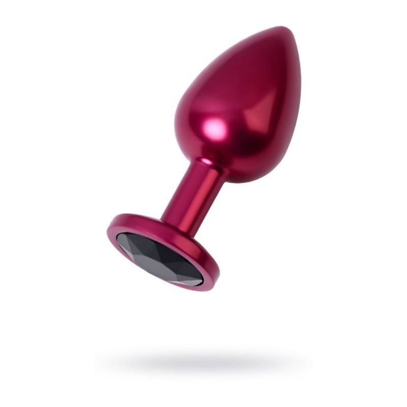 Red Metal Anal Plug With Black Crystal Medium Size