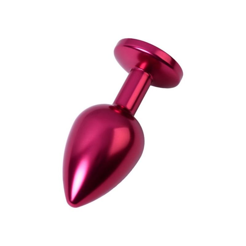 Red Metal Anal Plug With Black Crystal Medium Size