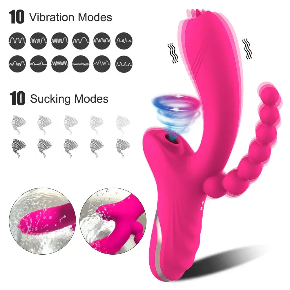 3 In 1 Clit Sucking Vibrator for Women G Spot Vagina Anal Stimulation Female Masturbator - Zd014 Purple