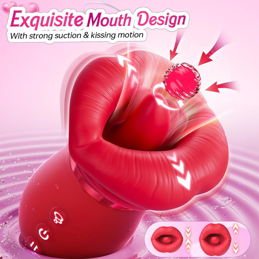 Black Lips Vibrating Stimulator - Dual-Action Suction & Licking Massager for Women
