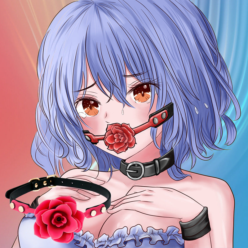 Silicone Rose Ball Gag with Adjustable PU Leather Strap - Playful Adult Novelty(pink)