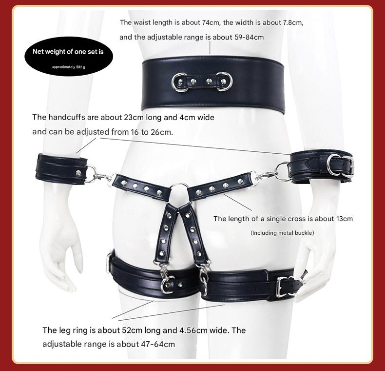 Full Body PU Leather Bondage Restraint Set with Collar, Leash, Cuffs & Harness - Adjustable Adult Play(Coffee)