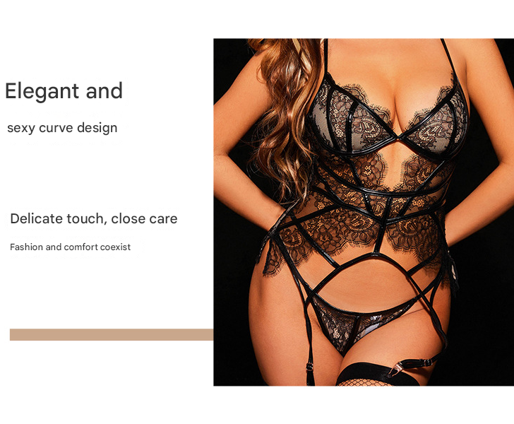 XL Black Angel Luxe Sheer Lace Lingerie Set - Ultra-Thin Sexy European-Style Set