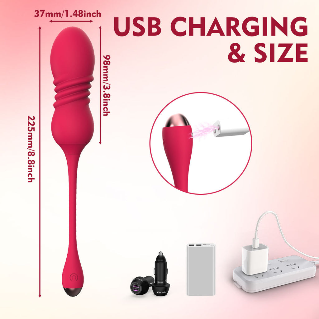 Purple  ThrustWave Remote Control Vibrating & Telescopic Pleasure Egg - 12 Vibe & 3 Thrust Modes, Wearable Fun