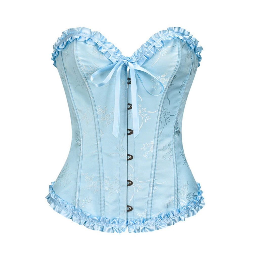 XS Blue Women's Floral Lace Overbust Corset - Waist Cincher Bustier Top for Shapewear & Costume
